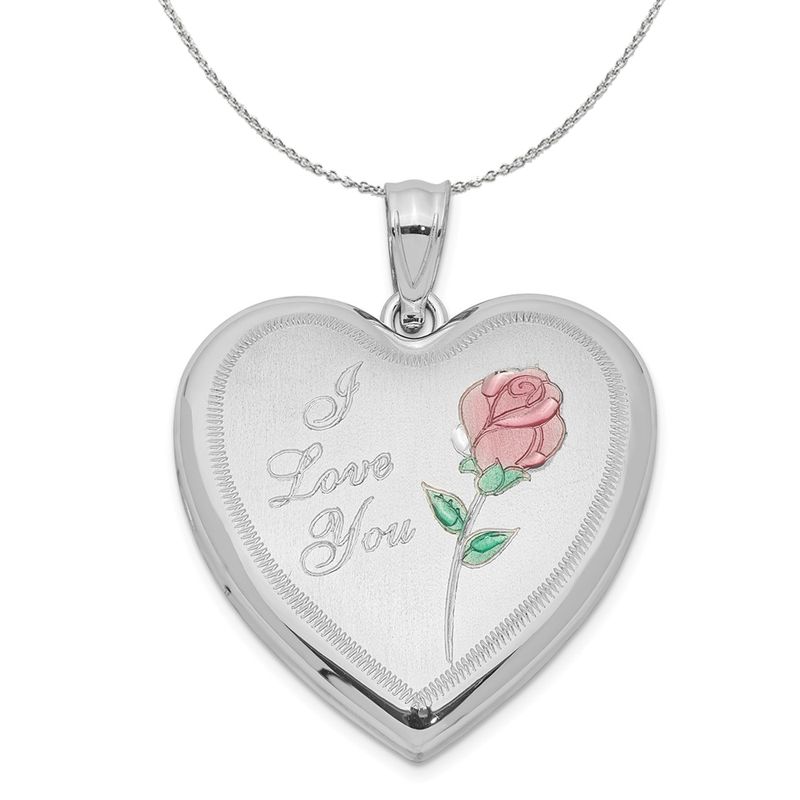 Silver And Enamel 24mm I Love You Rose Heart Locket Necklace - 20 In